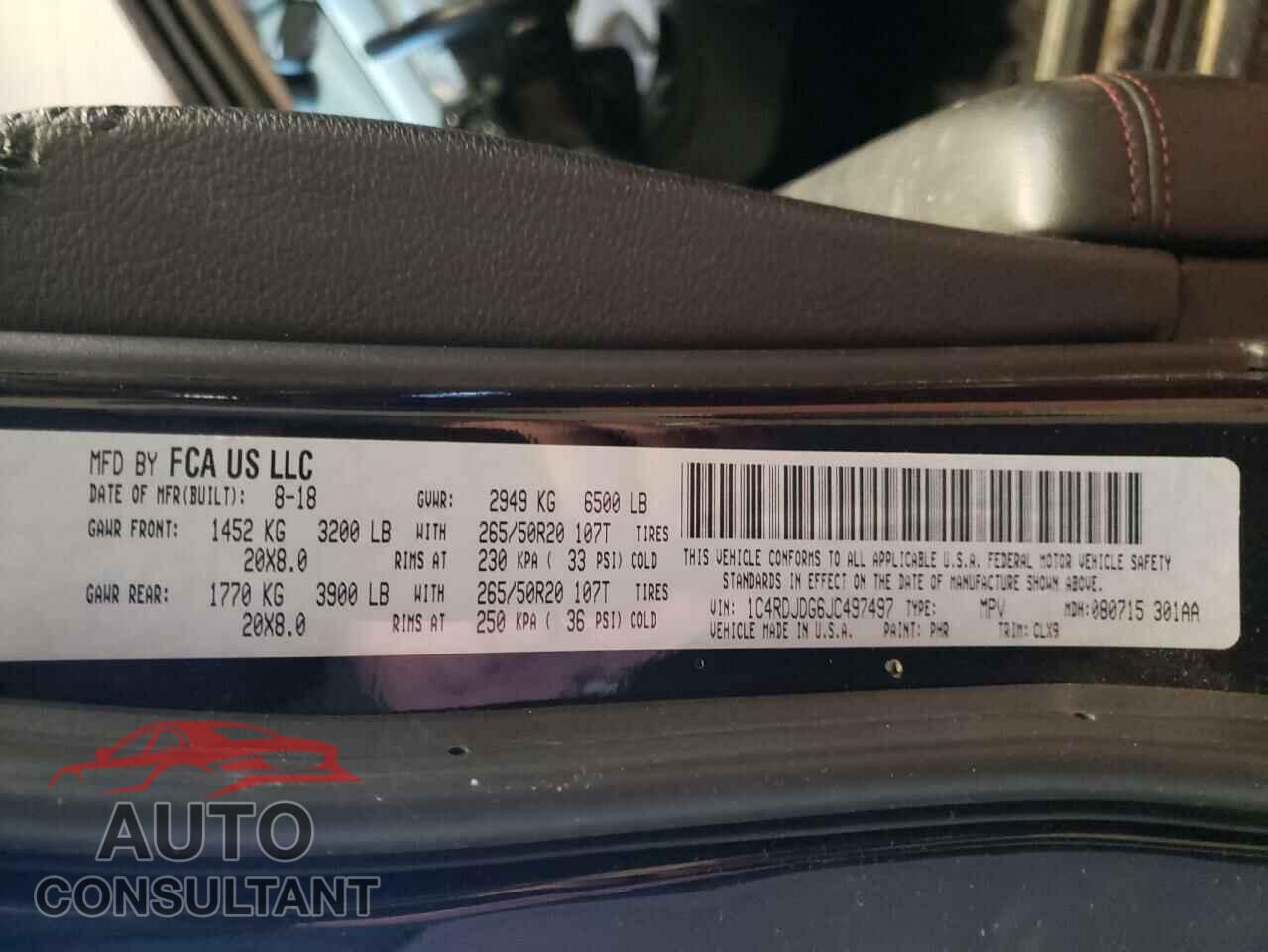 DODGE DURANGO 2018 - 1C4RDJDG6JC497497