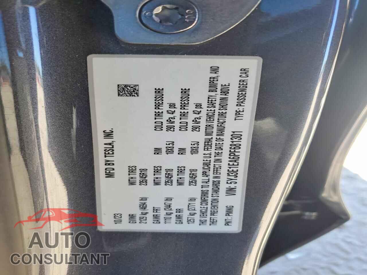 TESLA MODEL 3 2023 - 5YJ3E1EA6PF681301