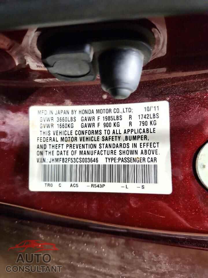 HONDA CIVIC 2012 - JHMFB2F53CS003646