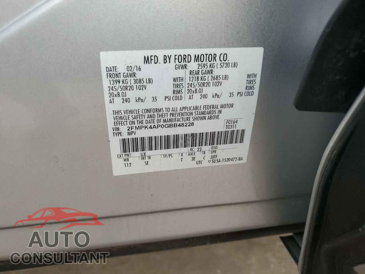 FORD EDGE 2016 - 2FMPK4AP0GBB48228