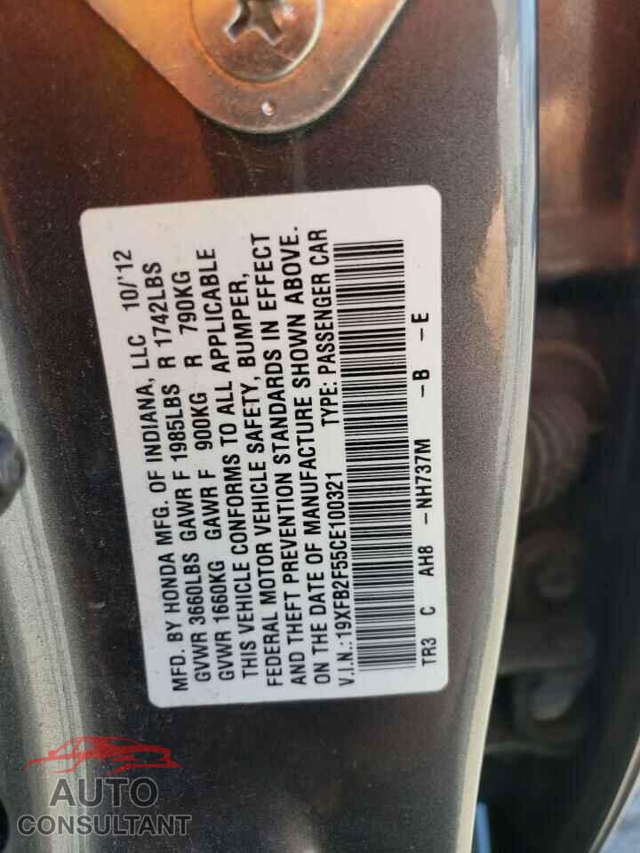 HONDA CIVIC 2012 - 19XFB2F55CE100321