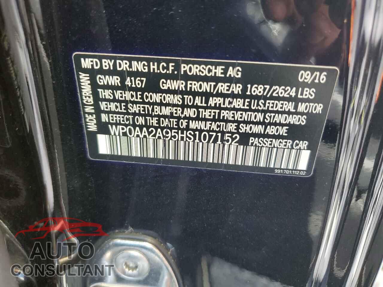 PORSCHE 911 2017 - WP0AA2A95HS107152