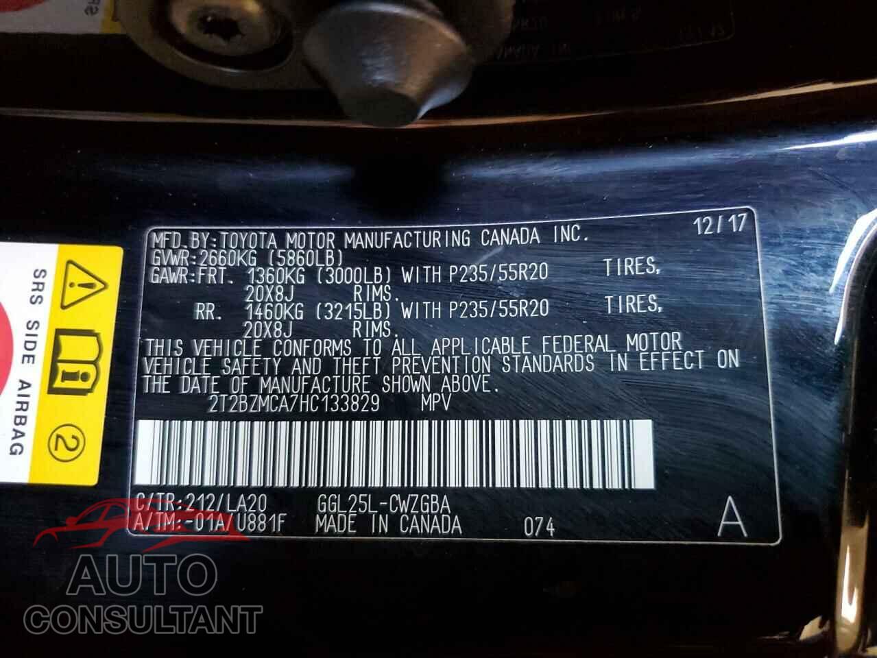 LEXUS RX350 2017 - 2T2BZMCA7HC133829