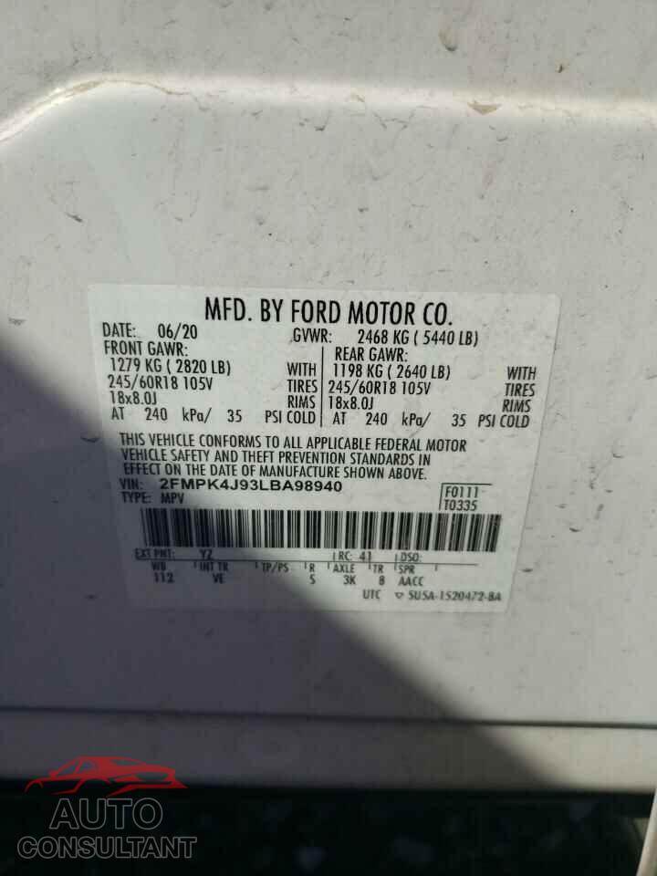 FORD EDGE 2020 - 2FMPK4J93LBA98940