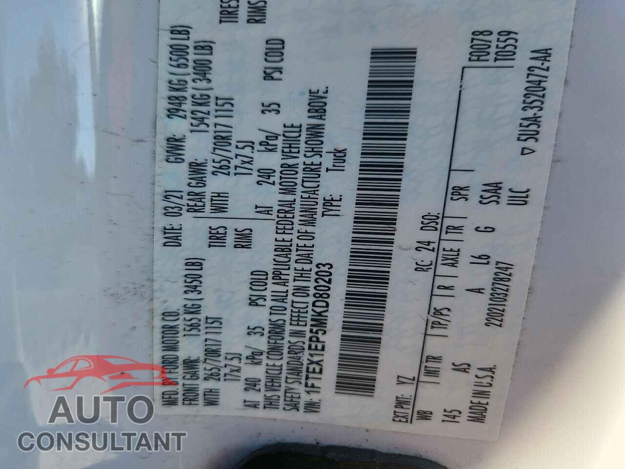 FORD F150 2021 - 1FTEX1EP5MKD80203
