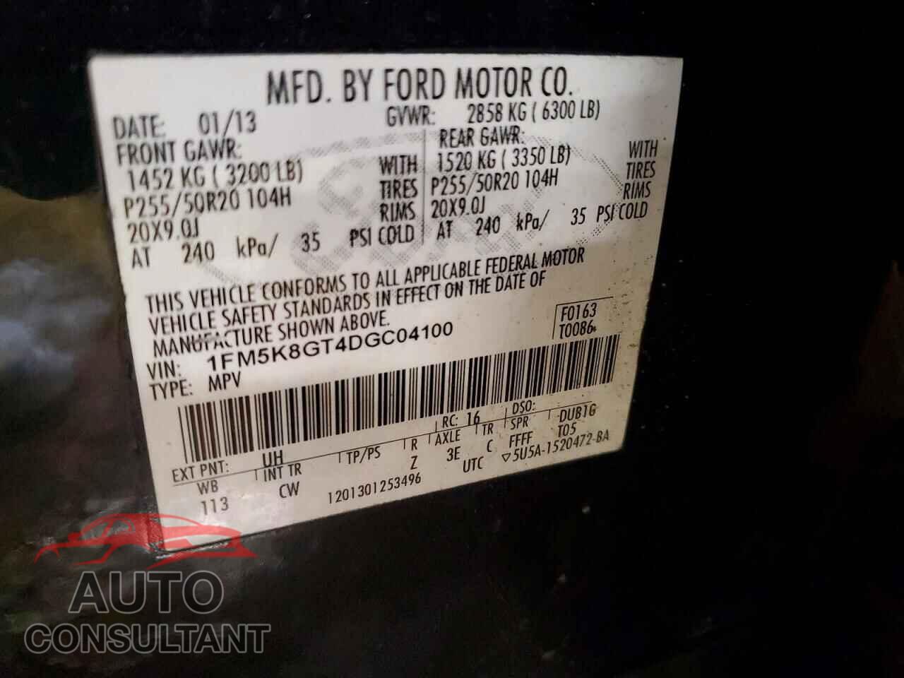 FORD EXPLORER 2013 - 1FM5K8GT4DGC04100