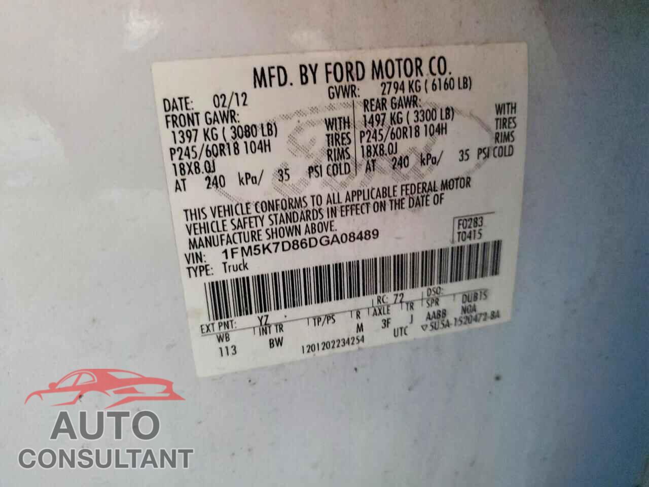 FORD EXPLORER 2013 - 1FM5K7D86DGA08489