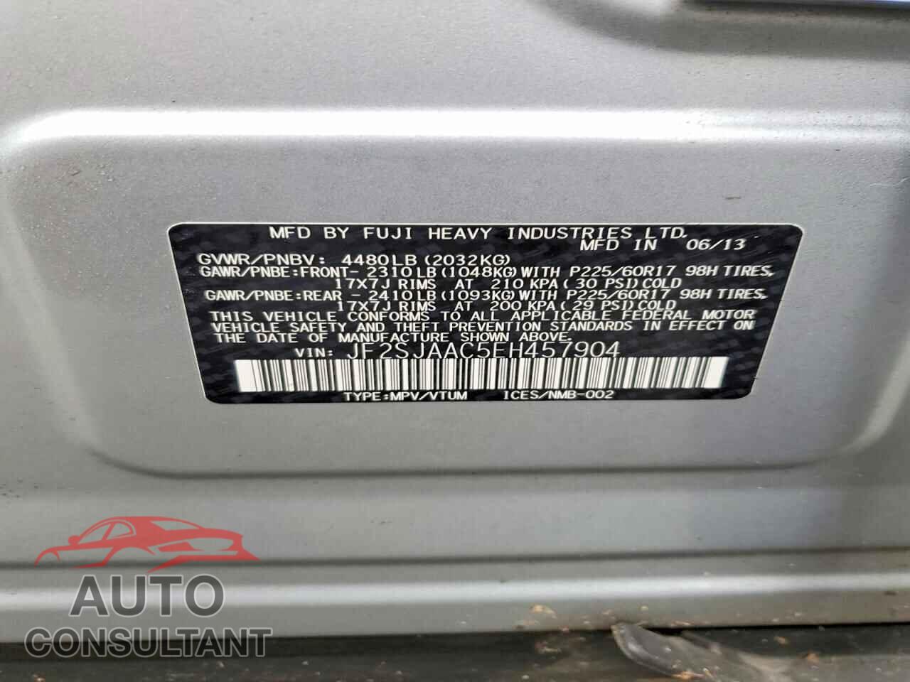 SUBARU FORESTER 2014 - JF2SJAAC5EH457904