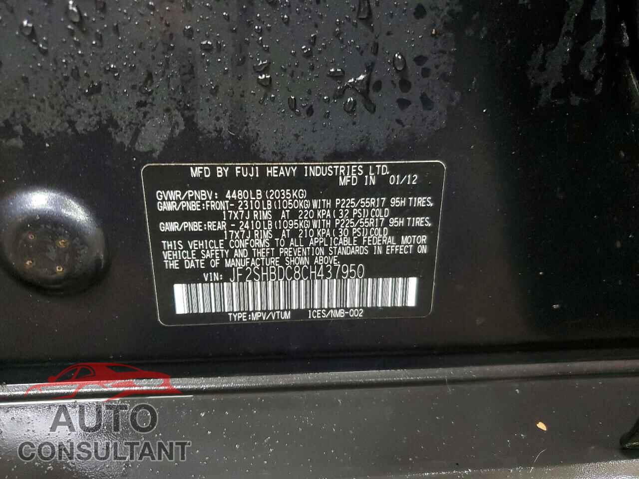 SUBARU FORESTER 2012 - JF2SHBDC8CH437950