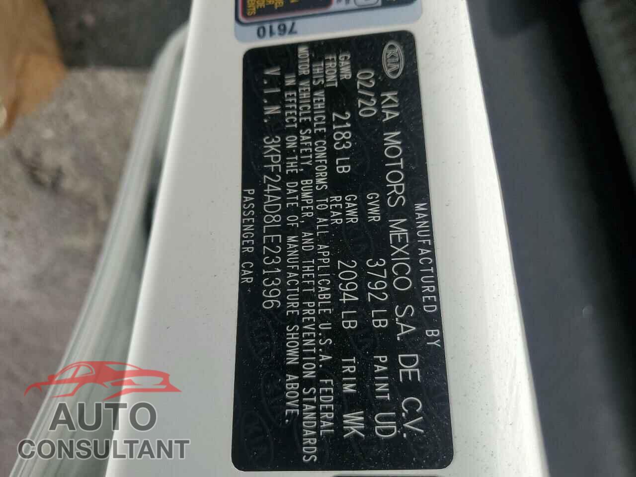 KIA FORTE 2020 - 3KPF24AD8LE231396