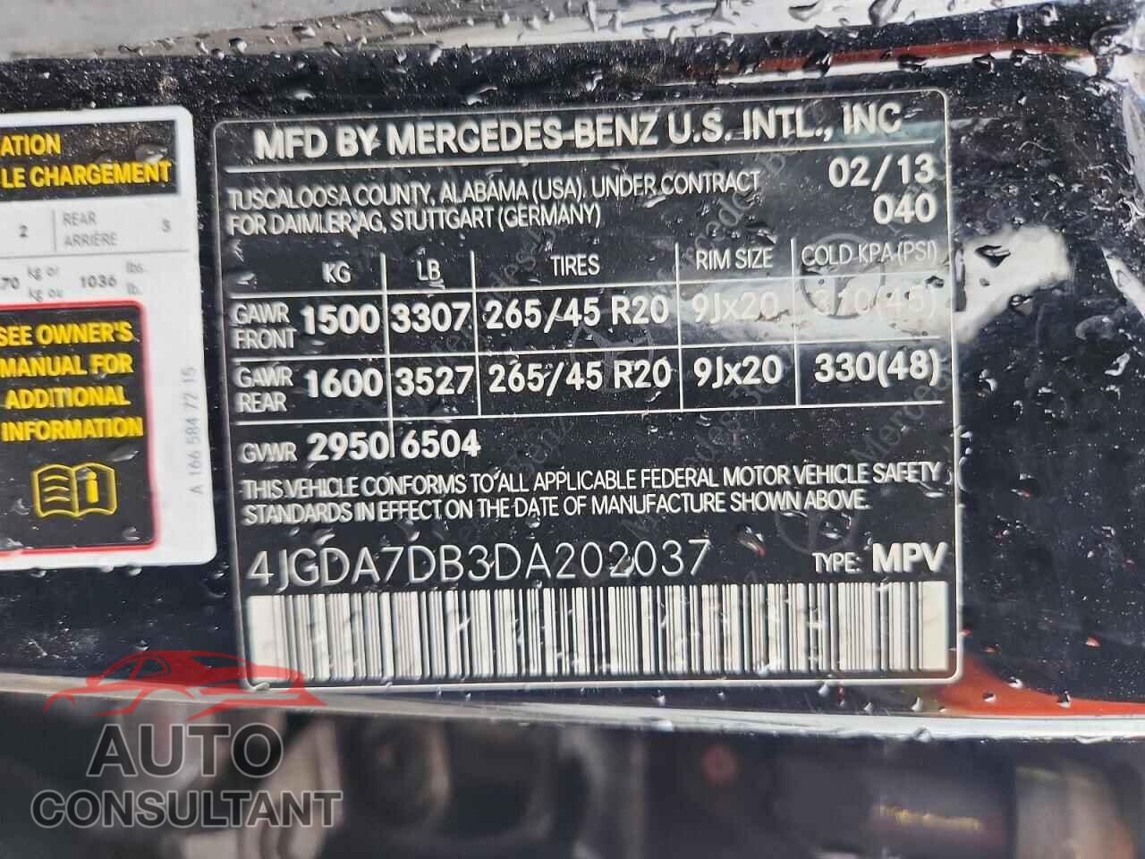 MERCEDES-BENZ M-CLASS 2013 - 4JGDA7DB3DA202037