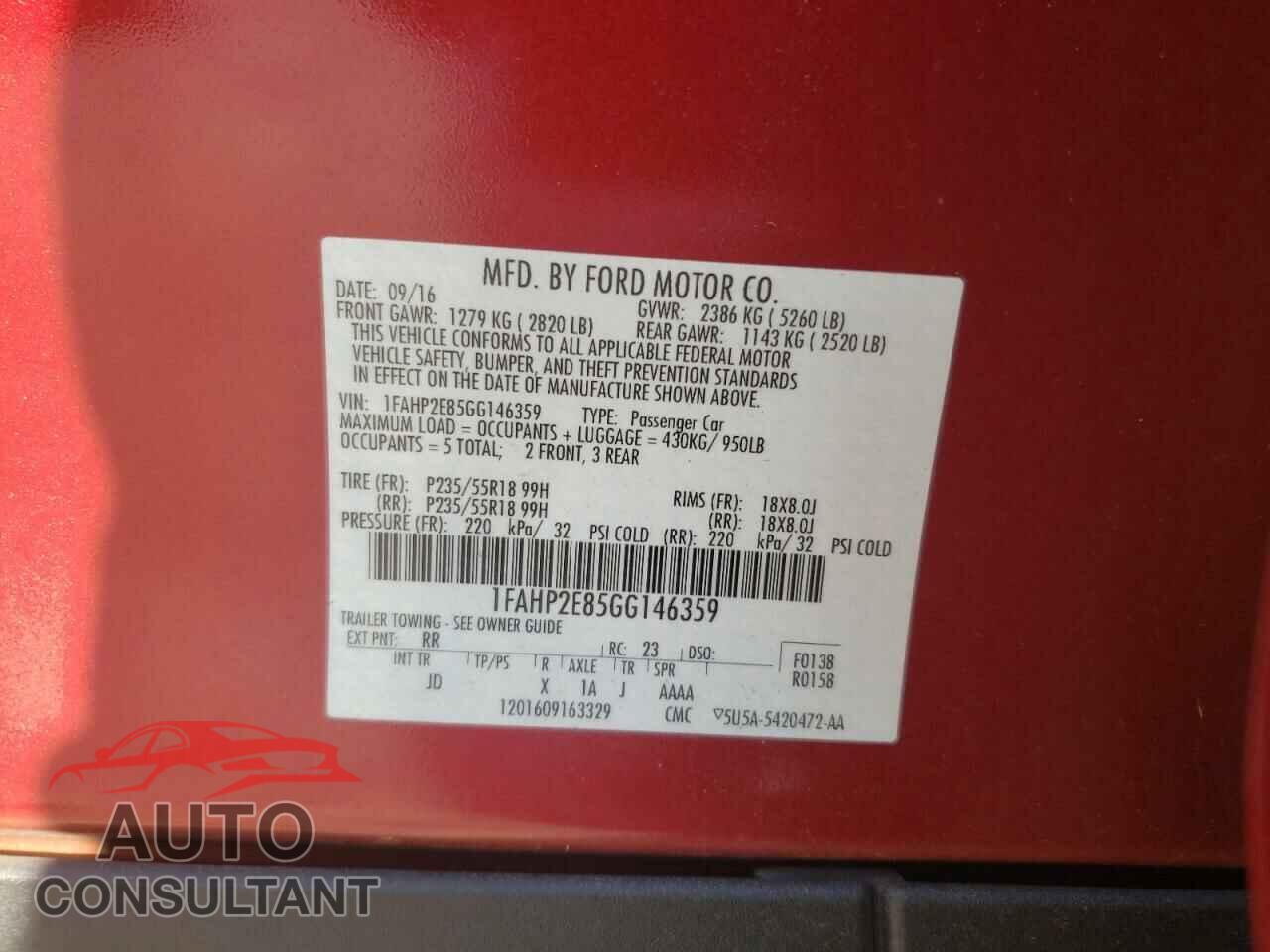 FORD TAURUS 2016 - 1FAHP2E85GG146359