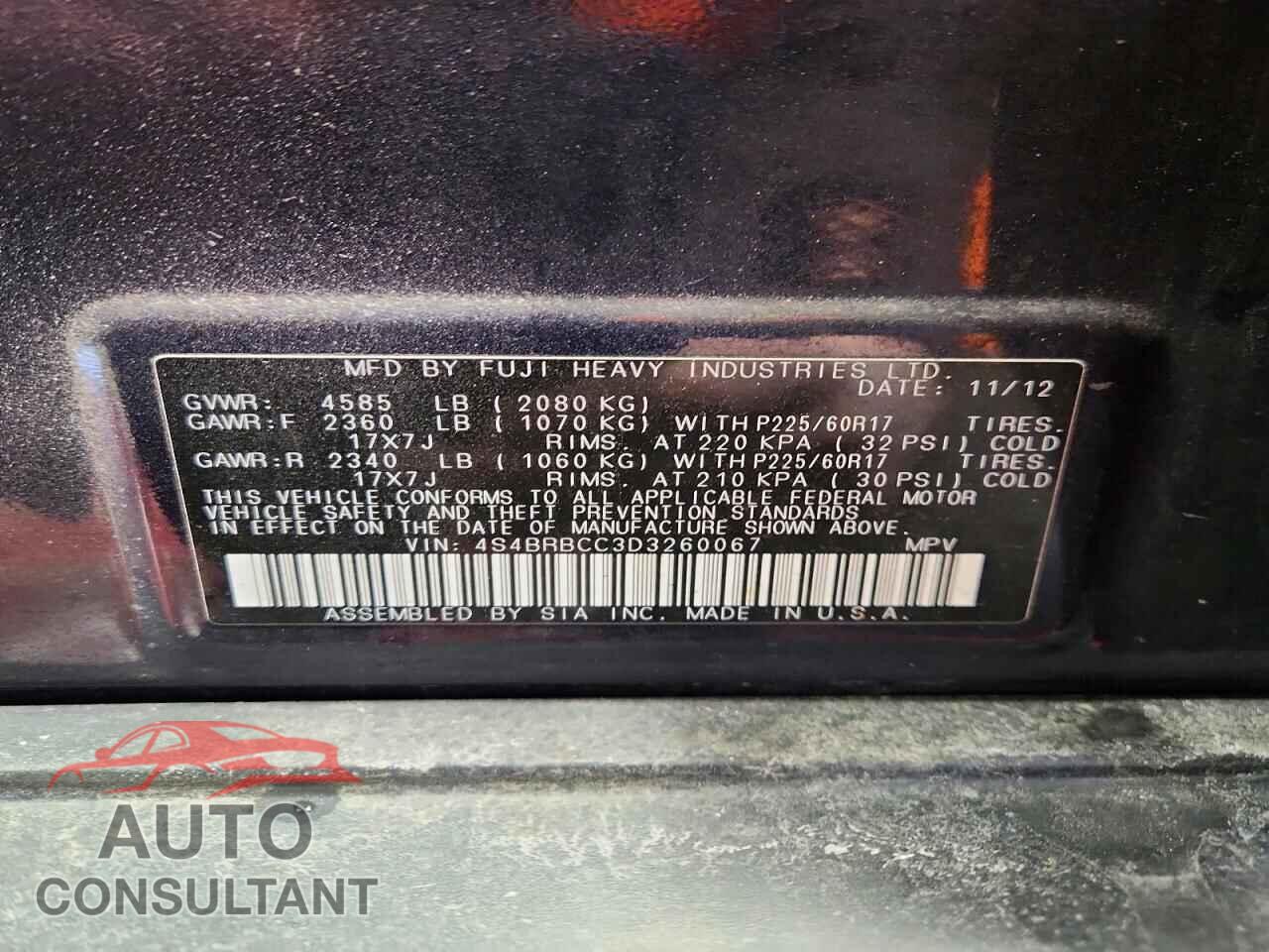 SUBARU OUTBACK 2013 - 4S4BRBCC3D3260067