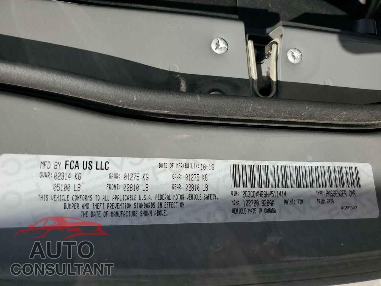 DODGE CHARGER 2017 - 2C3CDXHG6HH511414