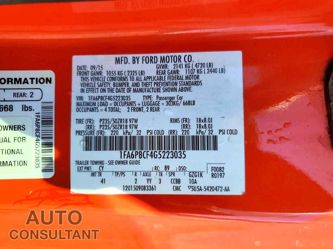 FORD MUSTANG 2016 - 1FA6P8CF4G5223035