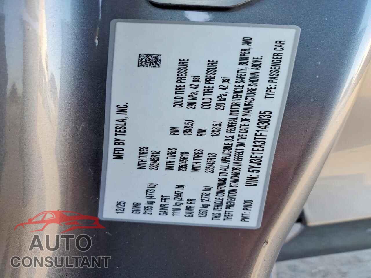 TESLA MODEL 3 2026 - 5YJ3E1EA3TF143035