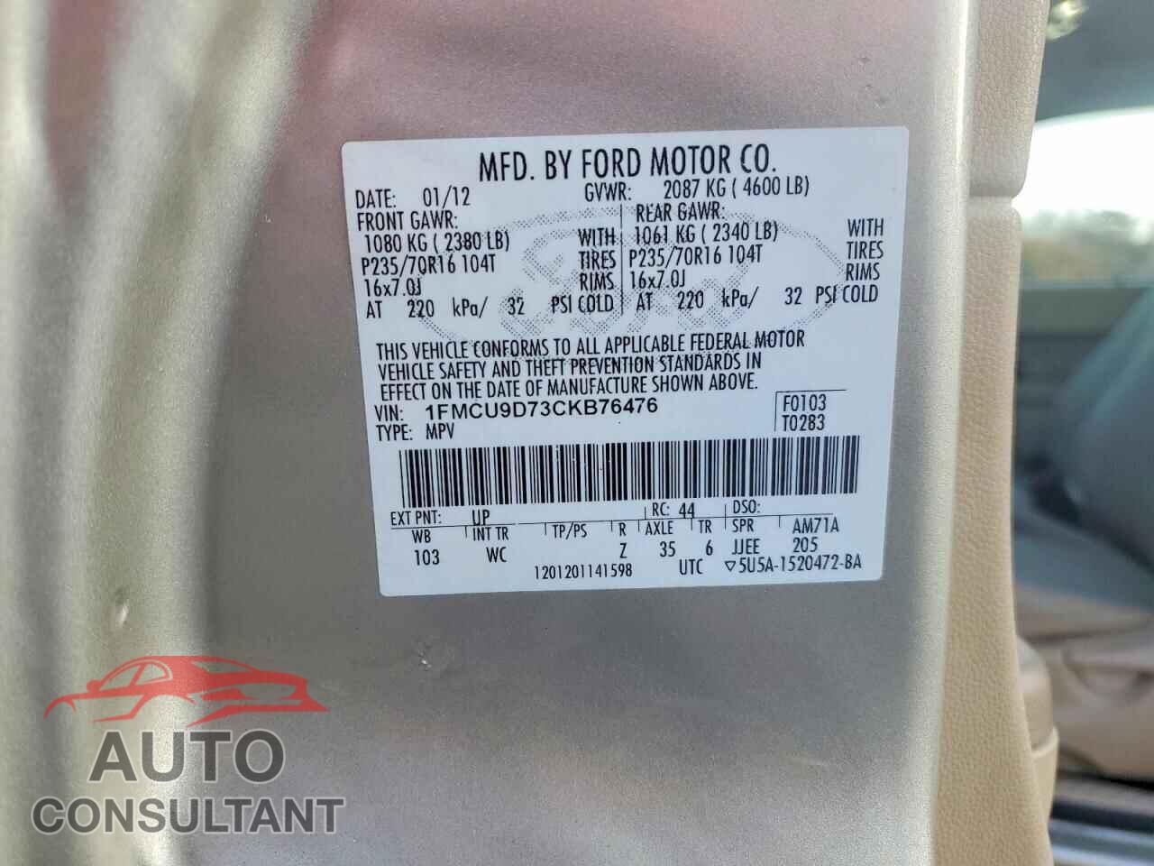 FORD ESCAPE 2012 - 1FMCU9D73CKB76476
