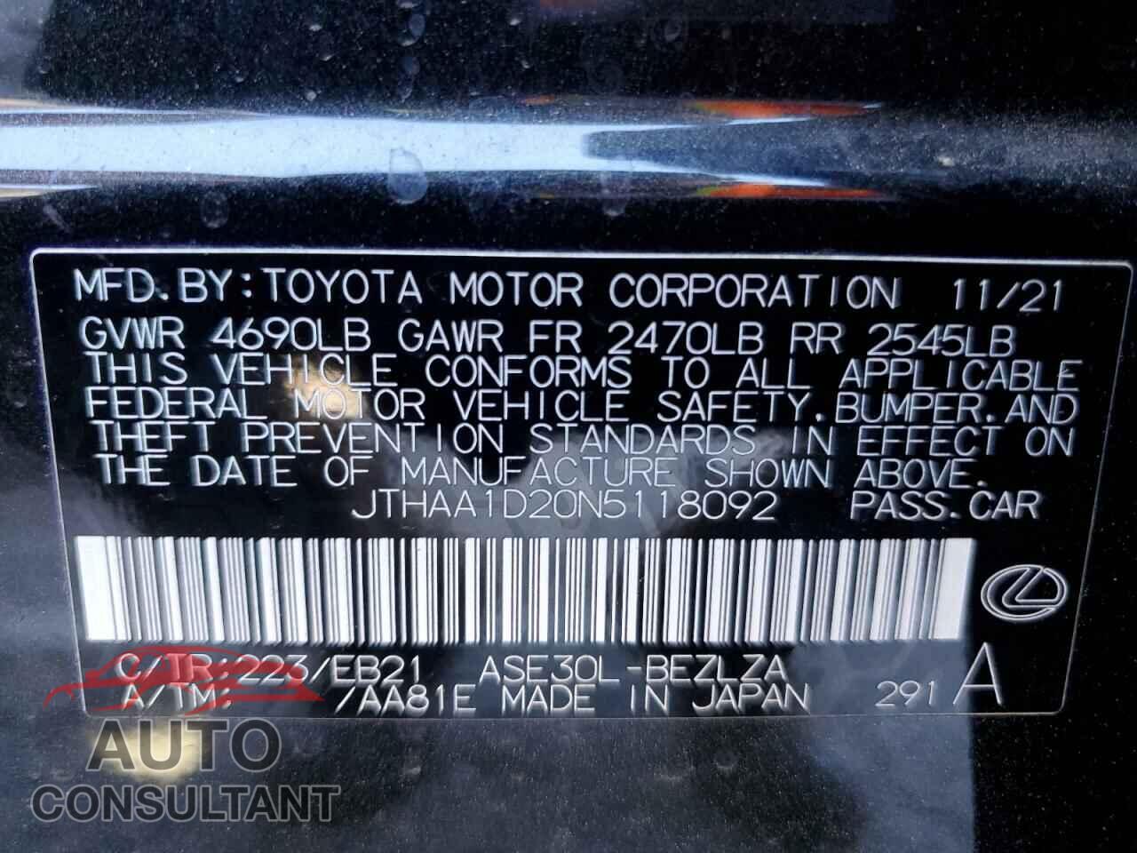 LEXUS IS 2022 - JTHAA1D20N5118092