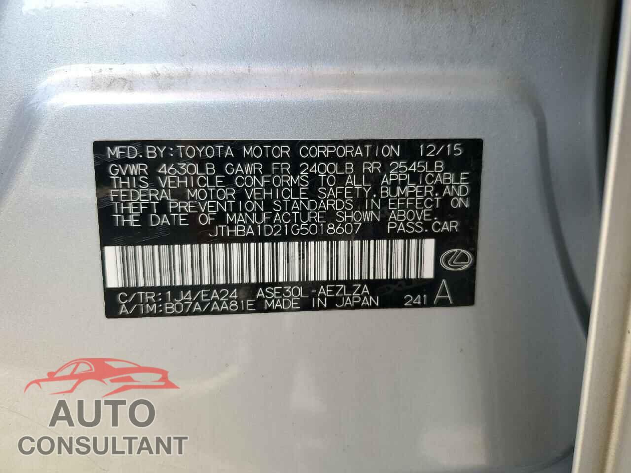 LEXUS IS 2016 - JTHBA1D21G5018607