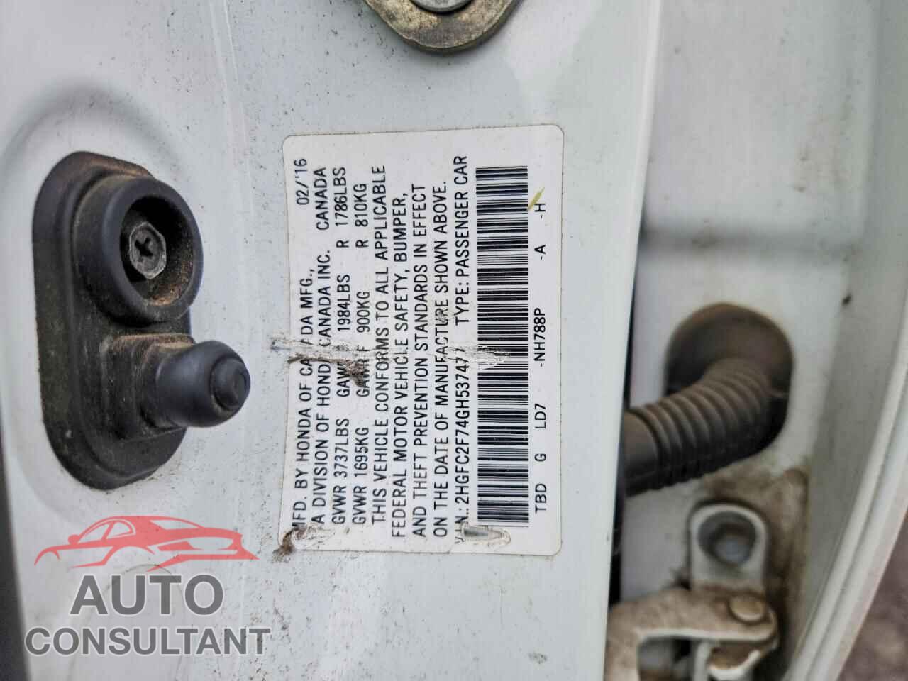HONDA CIVIC 2016 - 2HGFC2F74GH537477