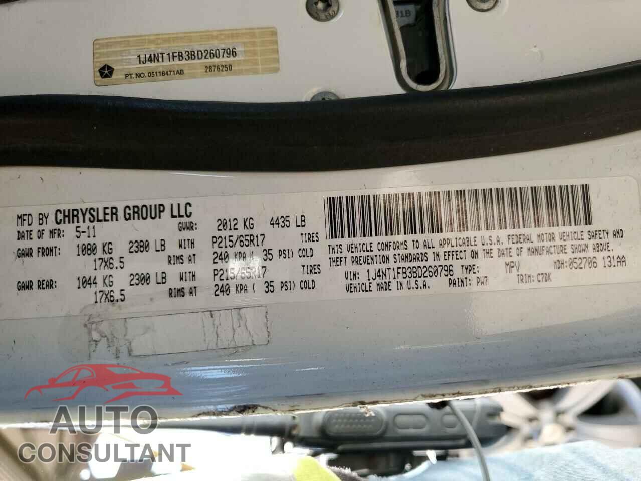JEEP COMPASS 2011 - 1J4NT1FB3BD260796