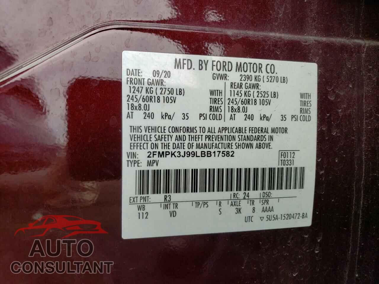 FORD EDGE 2020 - 2FMPK3J99LBB17582