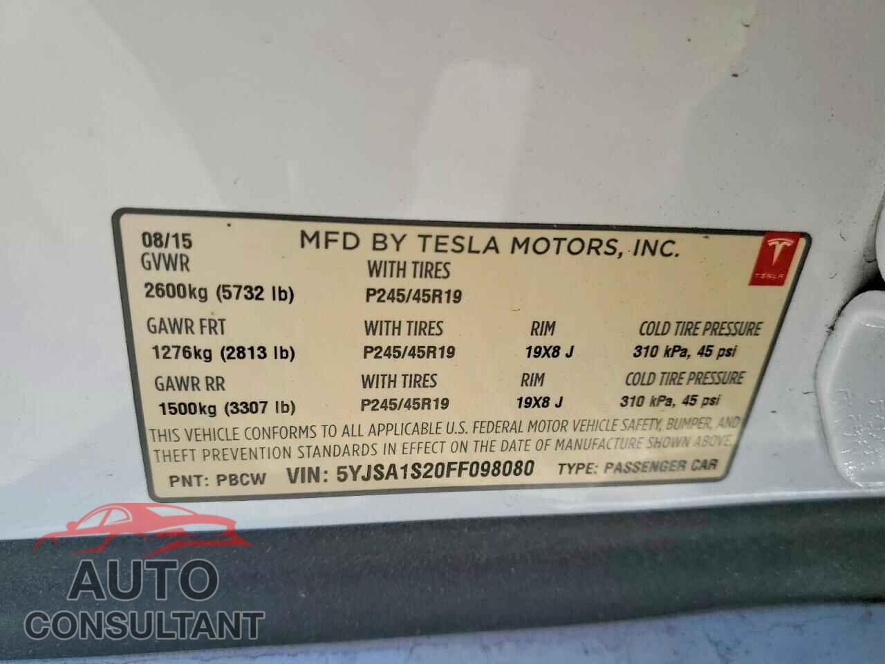 TESLA MODEL S 2015 - 5YJSA1S20FF098080
