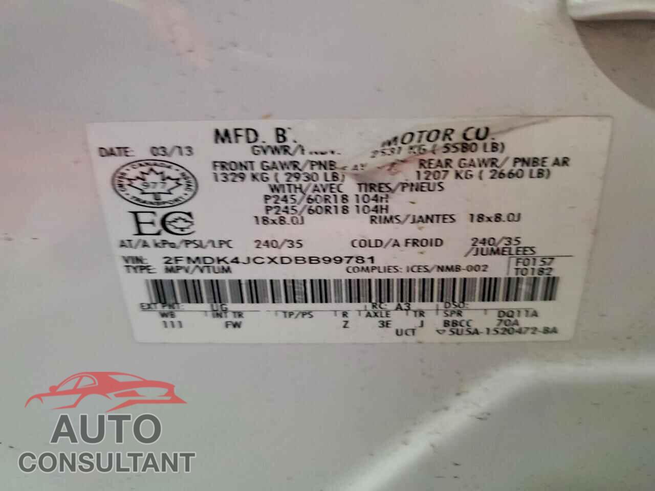 FORD EDGE 2013 - 2FMDK4JCXDBB99781