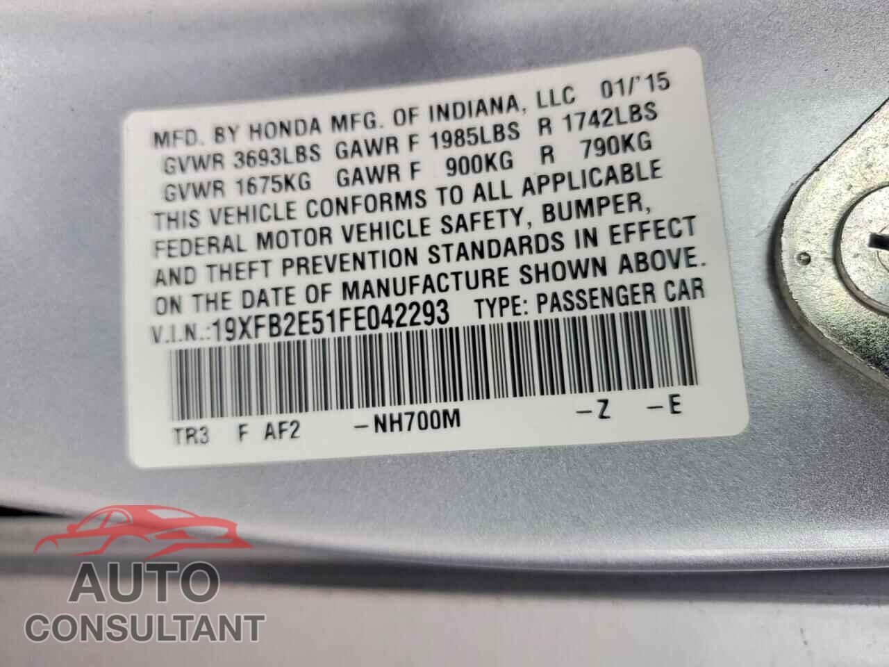 HONDA CIVIC 2015 - 19XFB2E51FE042293