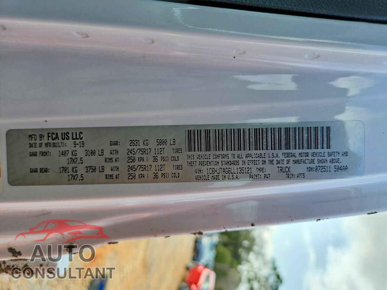 JEEP GLADIATOR 2020 - 1C6HJTAG6LL135121