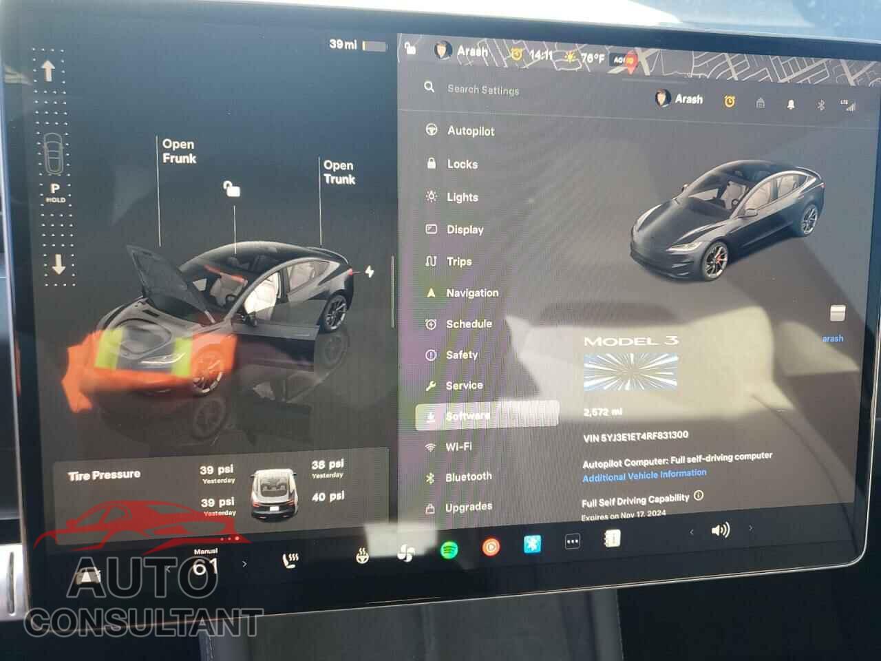 TESLA MODEL 3 2024 - 5YJ3E1ET4RF831300