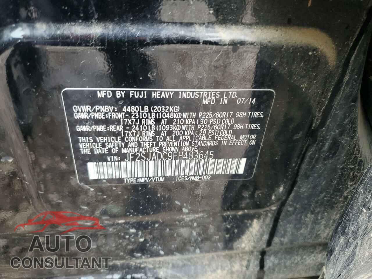 SUBARU FORESTER 2015 - JF2SJADC9FH483645