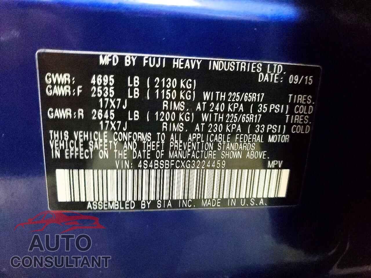 SUBARU OUTBACK 2016 - 4S4BSBFCXG3224459