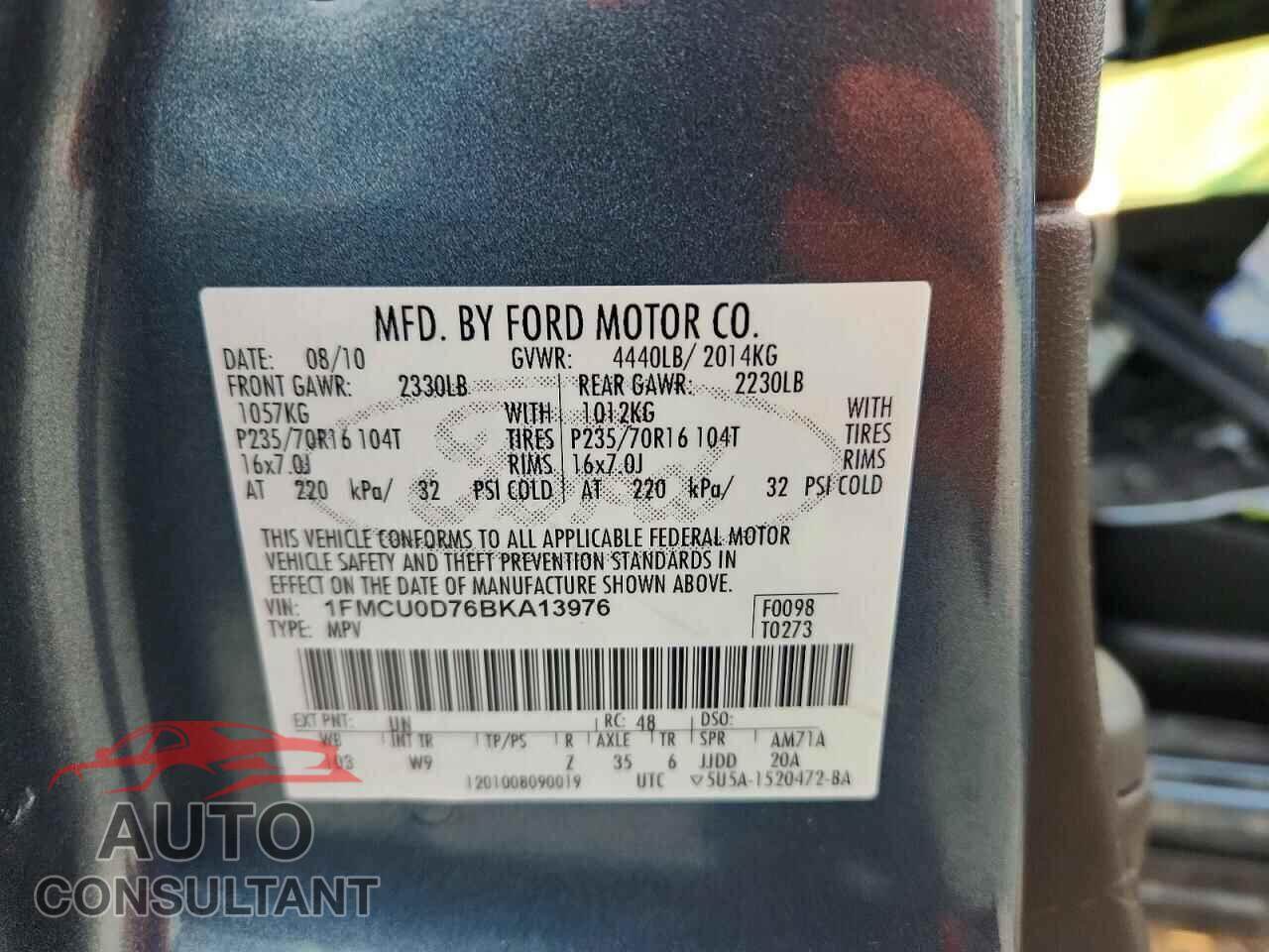 FORD ESCAPE 2011 - 1FMCU0D76BKA13976