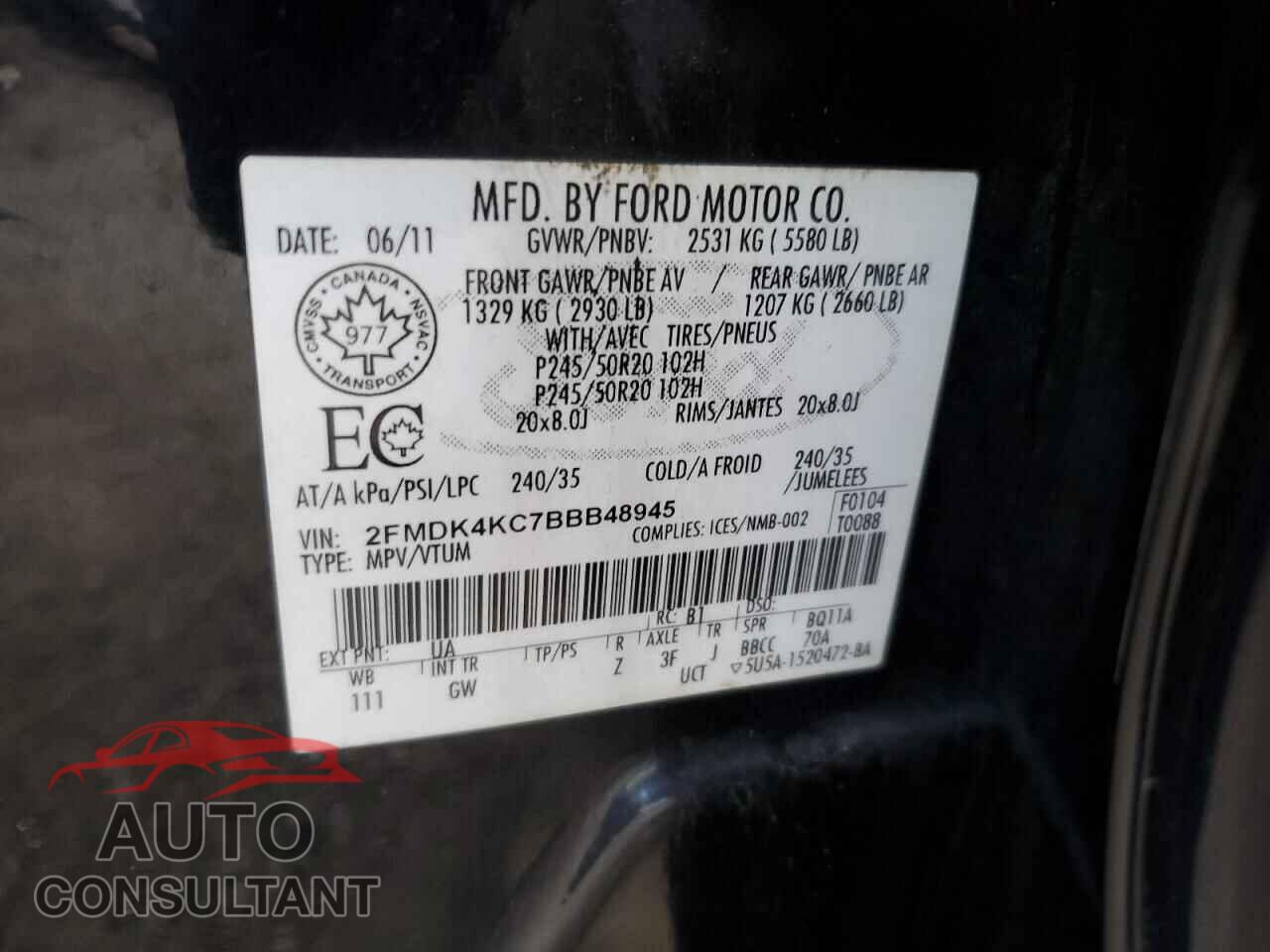 FORD EDGE 2011 - 2FMDK4KC7BBB48945