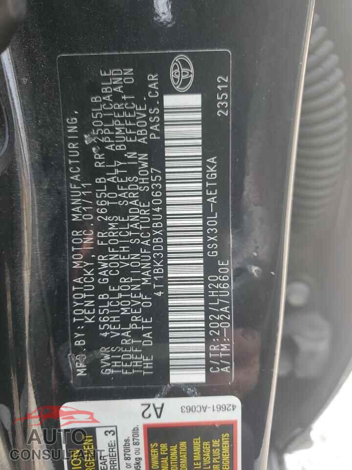 TOYOTA AVALON 2011 - 4T1BK3DBXBU406357