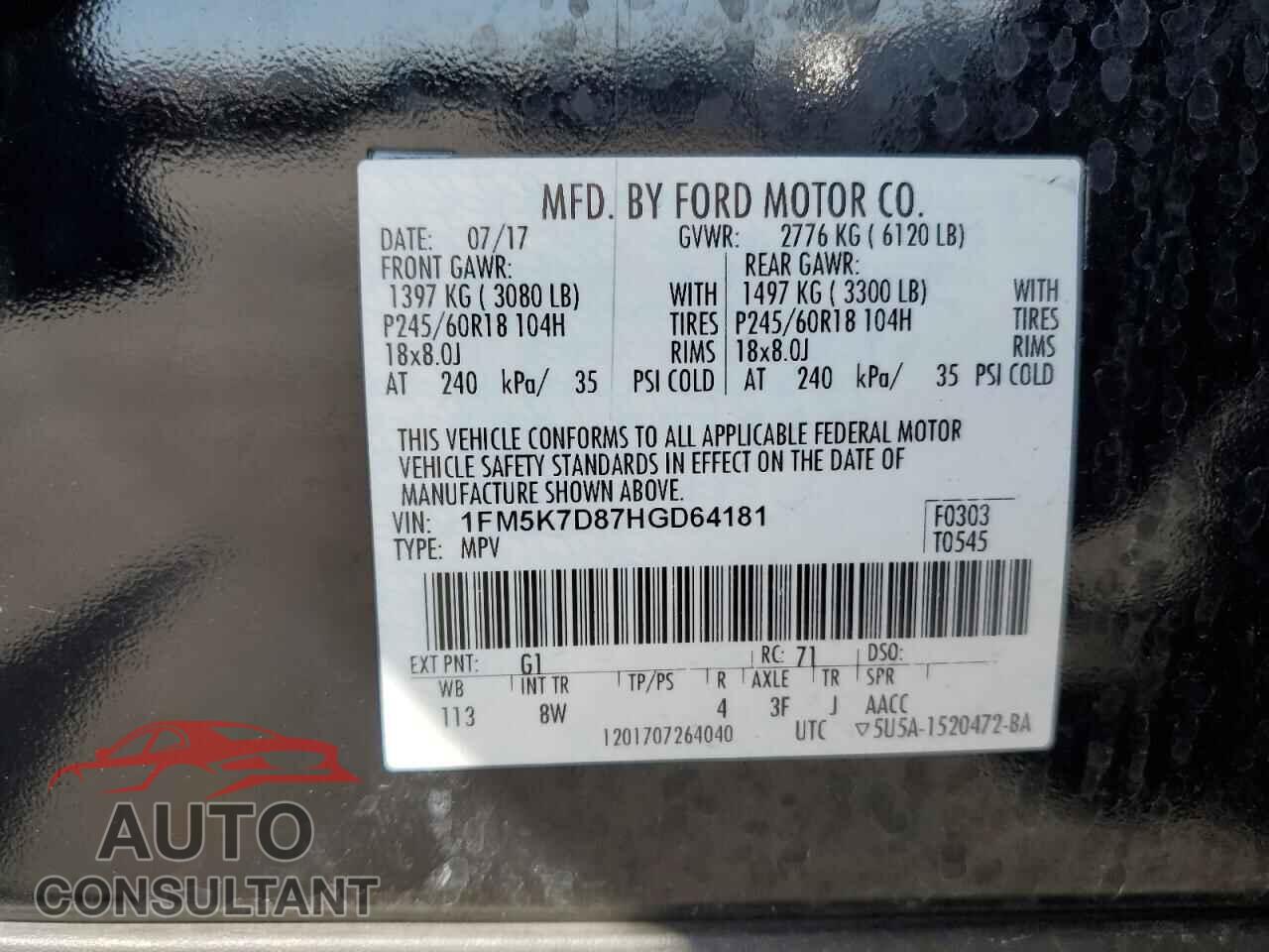 FORD EXPLORER 2017 - 1FM5K7D87HGD64181