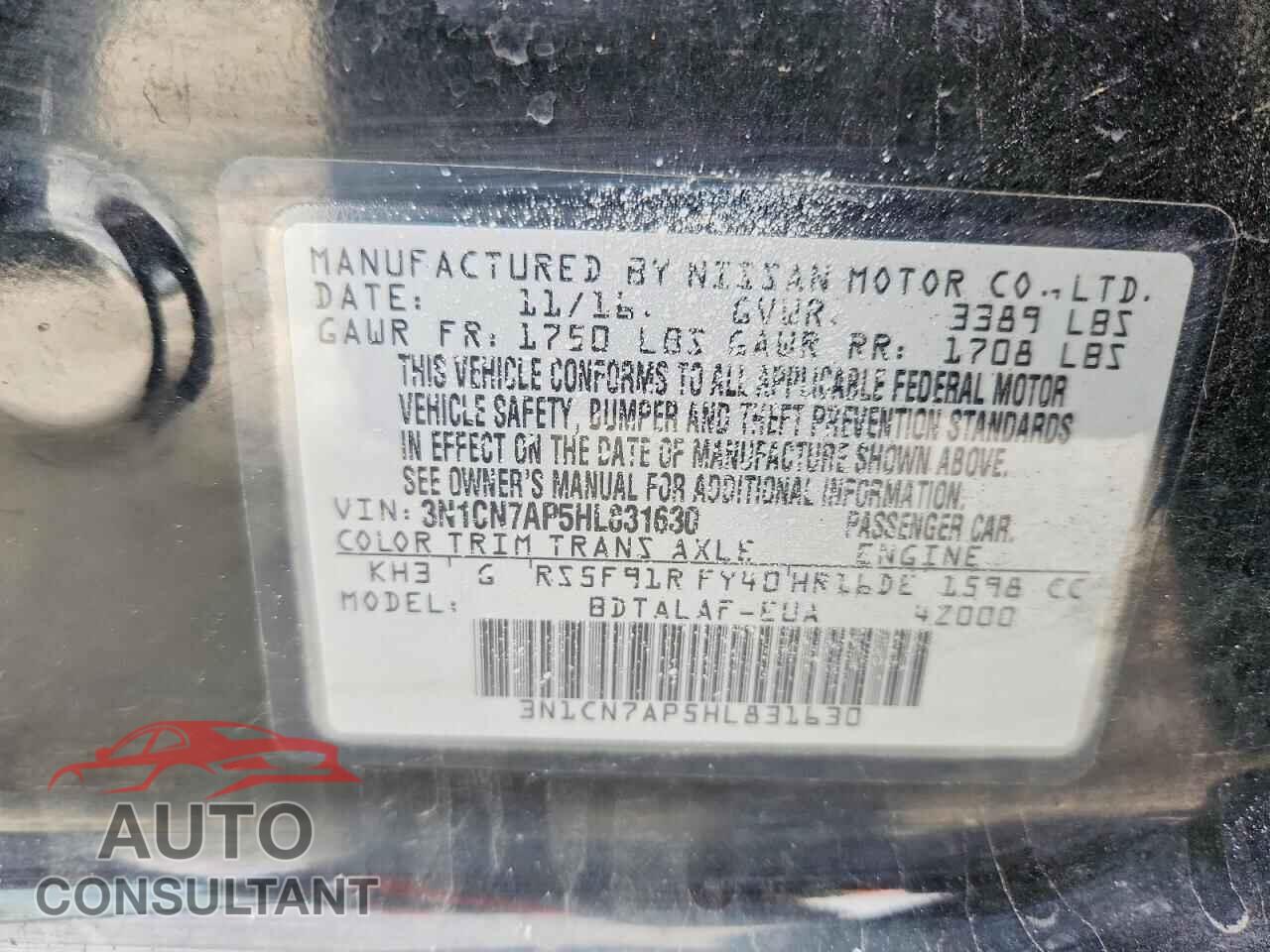 NISSAN VERSA 2017 - 3N1CN7AP5HL831630