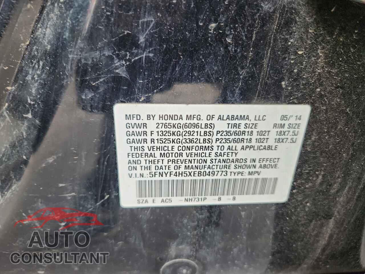 HONDA PILOT 2014 - 5FNYF4H5XEB049773