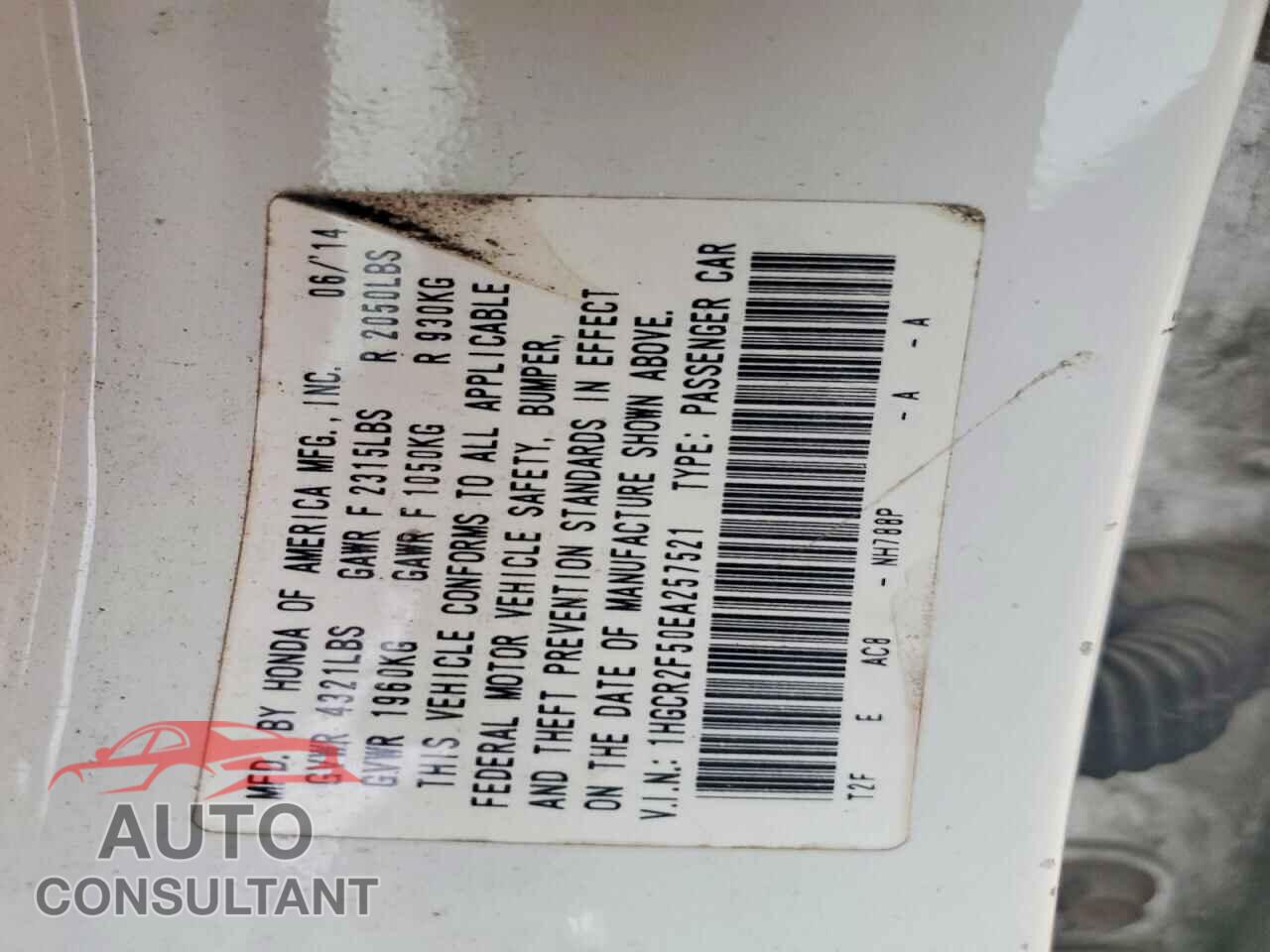 HONDA ACCORD 2014 - 1HGCR2F50EA257521