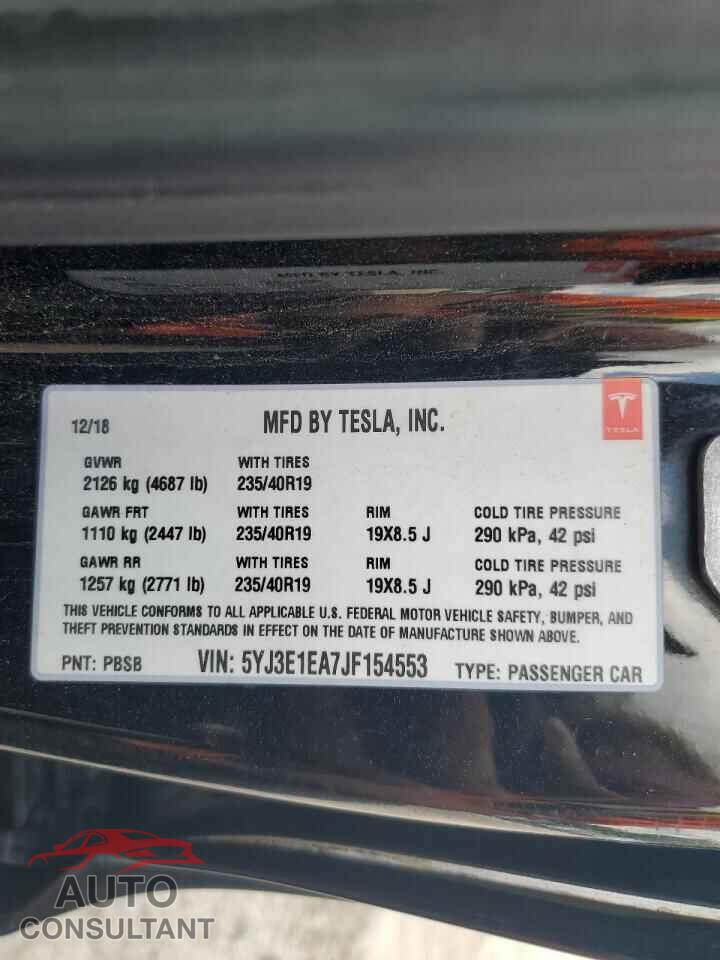 TESLA MODEL 3 2018 - 5YJ3E1EA7JF154553