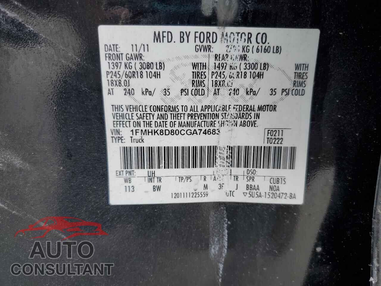 FORD EXPLORER 2012 - 1FMHK8D80CGA74683