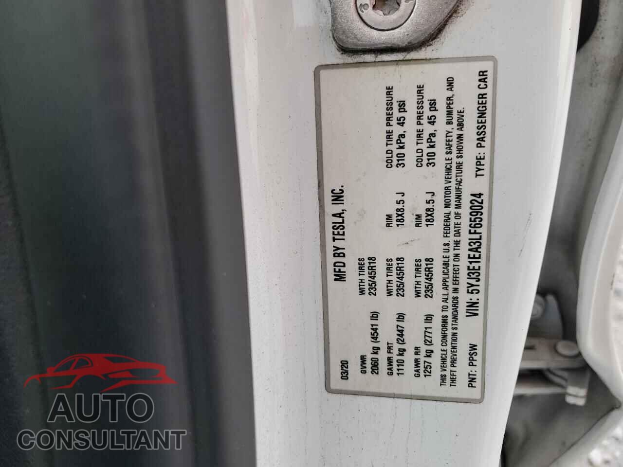 TESLA MODEL 3 2020 - 5YJ3E1EA3LF659024