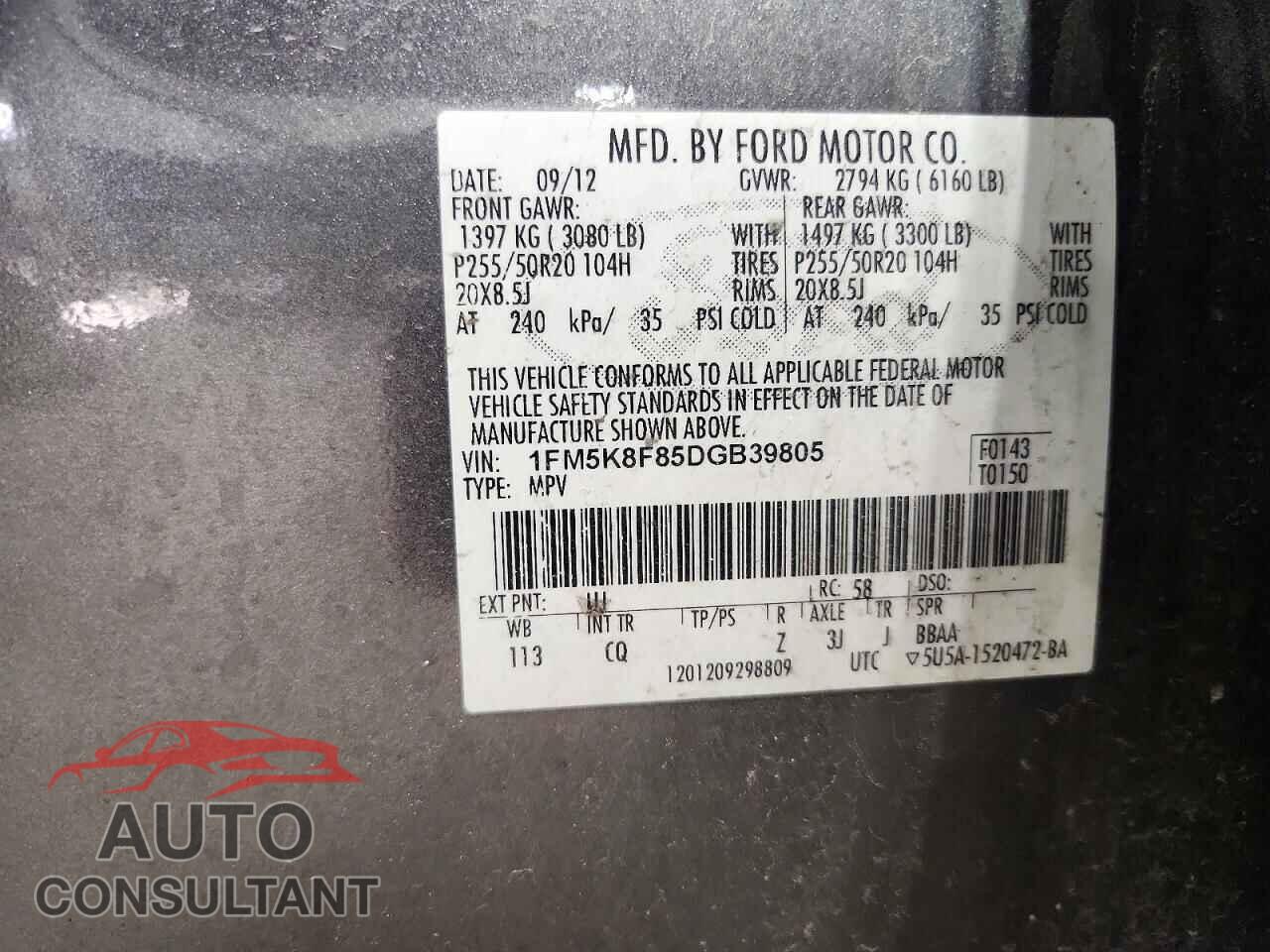 FORD EXPLORER 2013 - 1FM5K8F85DGB39805