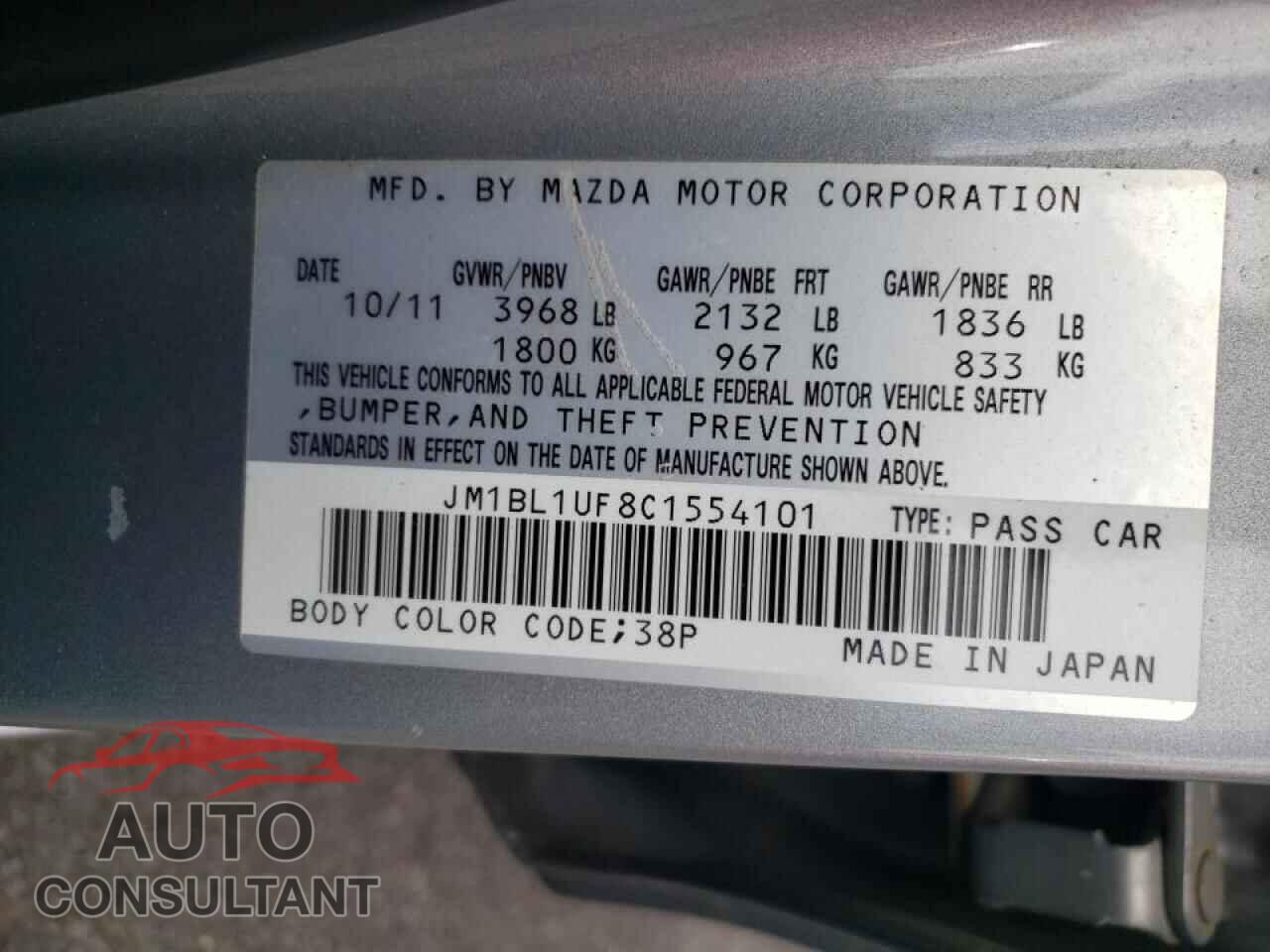 MAZDA 3 2012 - JM1BL1UF8C1554101