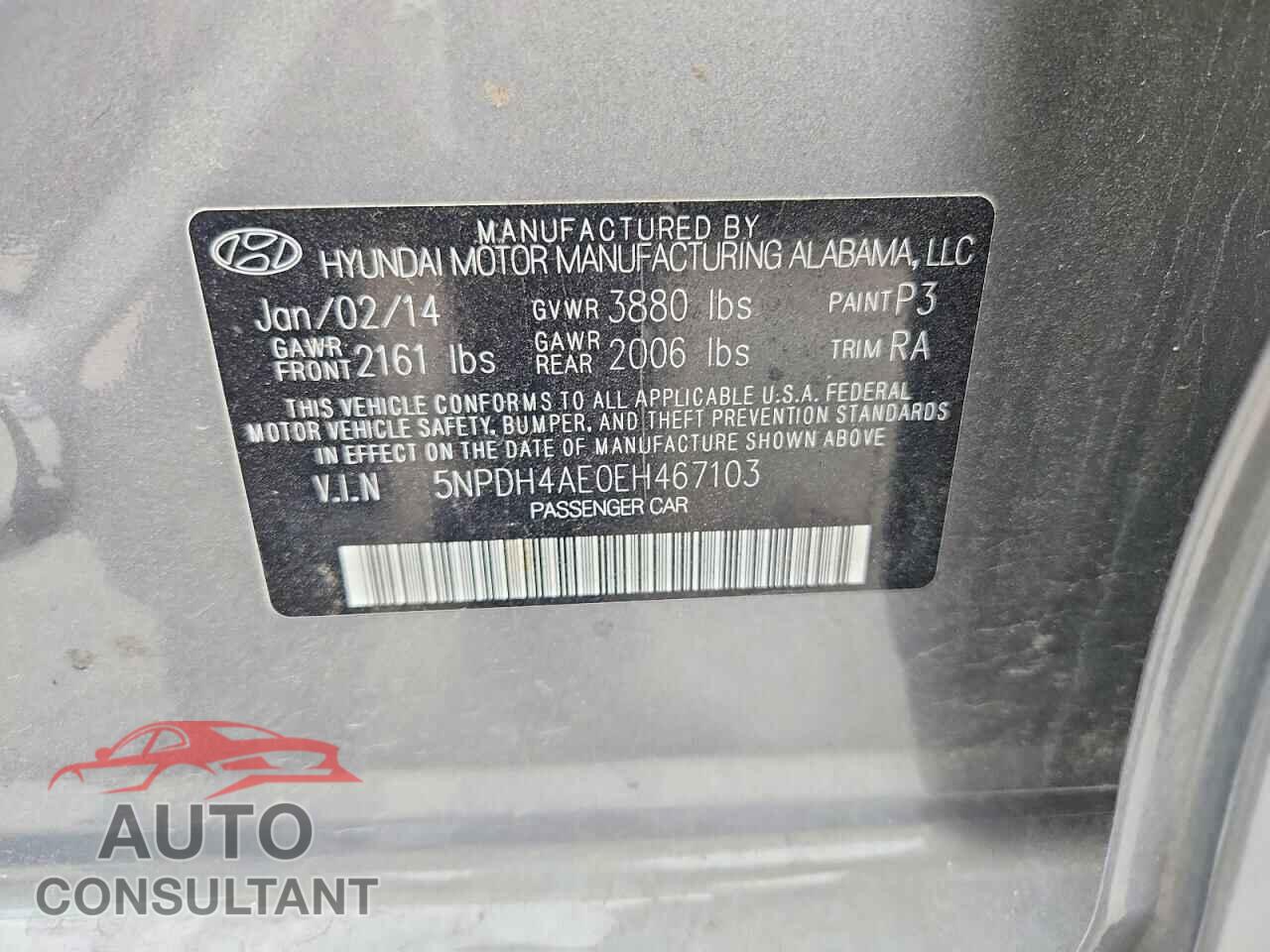 HYUNDAI ELANTRA 2014 - 5NPDH4AE0EH467103