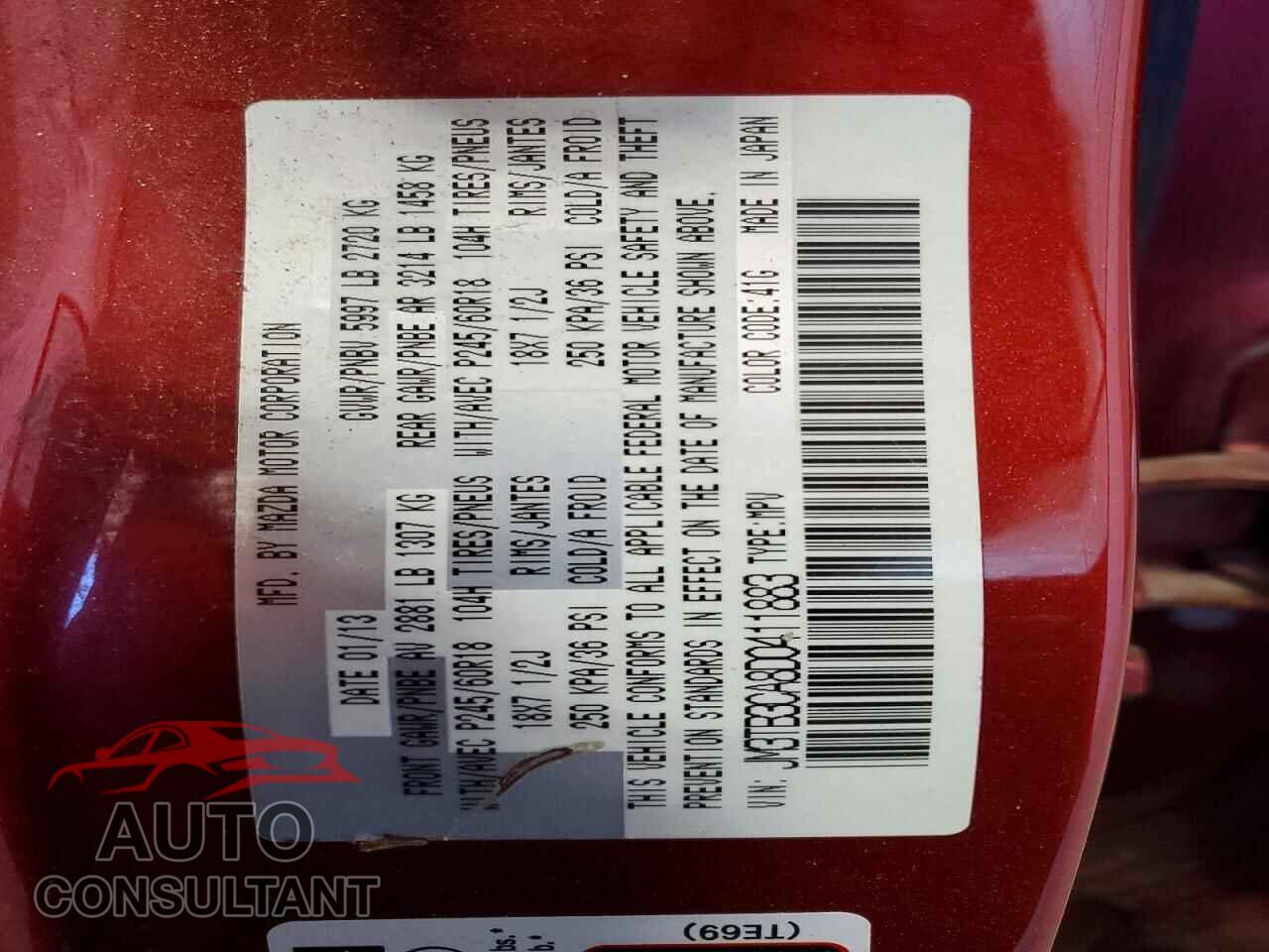 MAZDA CX-9 2013 - JM3TB3CA8D0411883