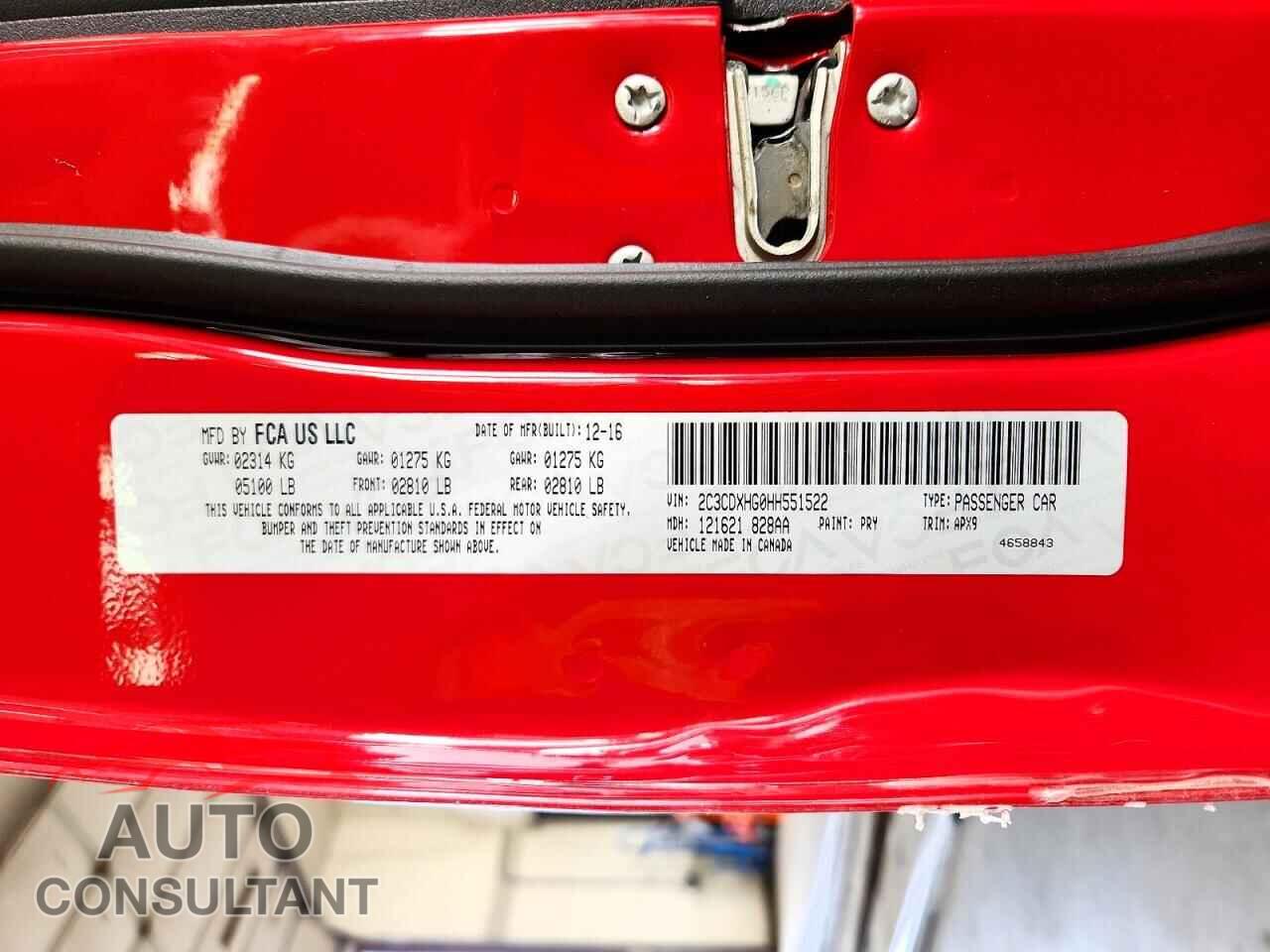 DODGE CHARGER 2017 - 2C3CDXHG0HH551522