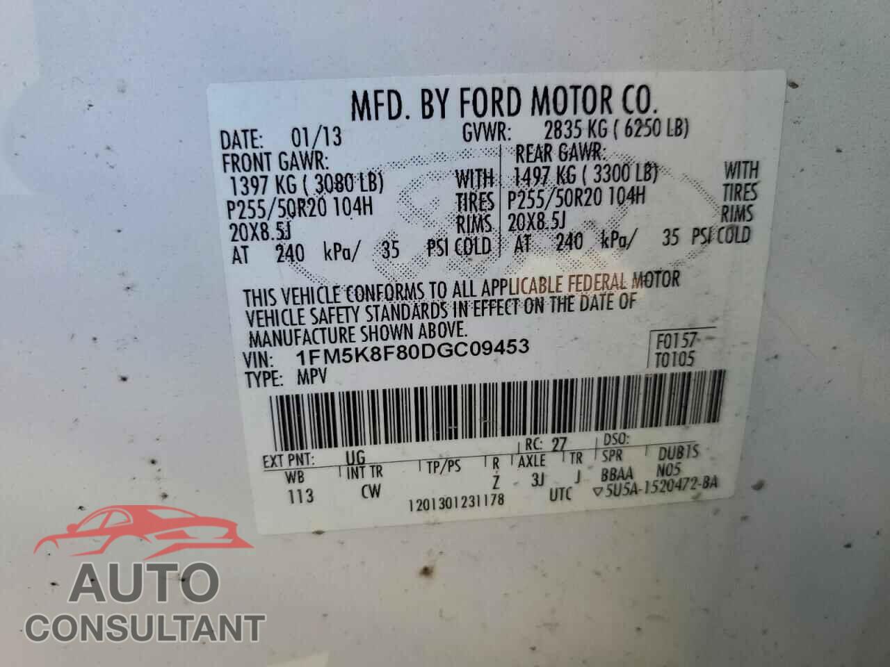 FORD EXPLORER 2013 - 1FM5K8F80DGC09453