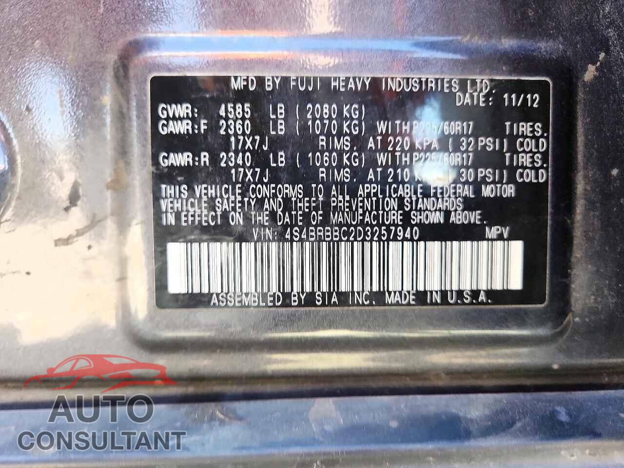 SUBARU OUTBACK 2013 - 4S4BRBBC2D3257940